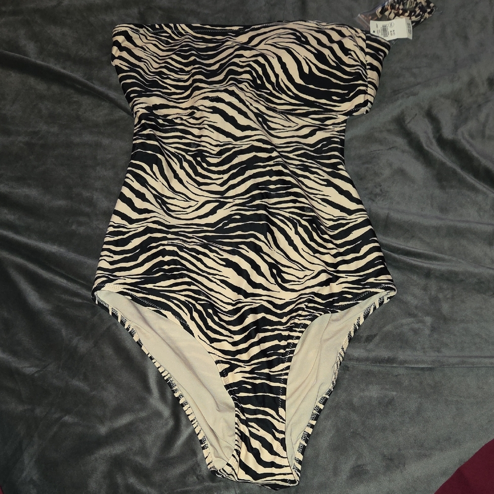 aerie Black and Cream Zebra-Print One-Piece Swimsuit